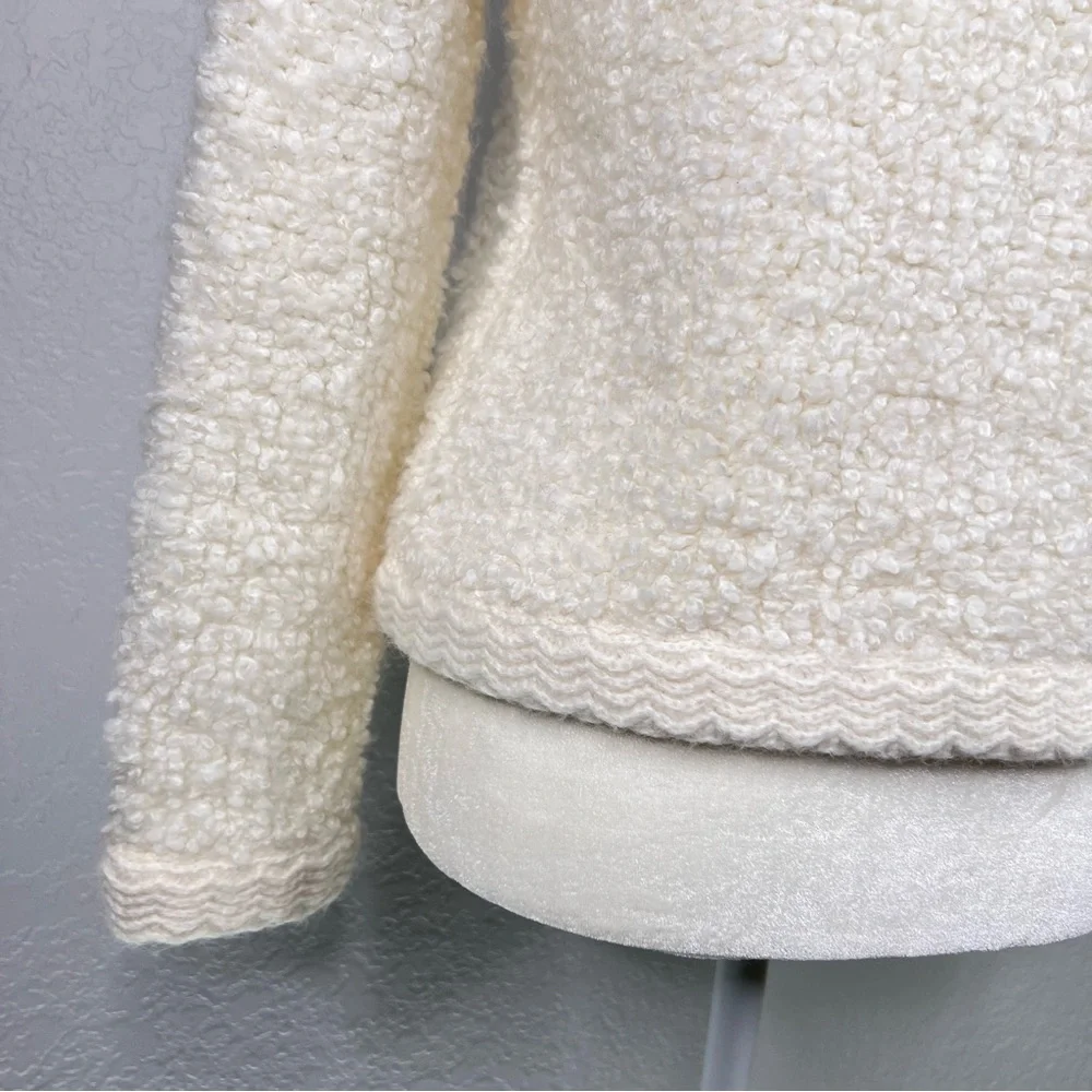 Talbots Boucle Ivory Wool Blend Button Front Cardigan Sweater Jacket